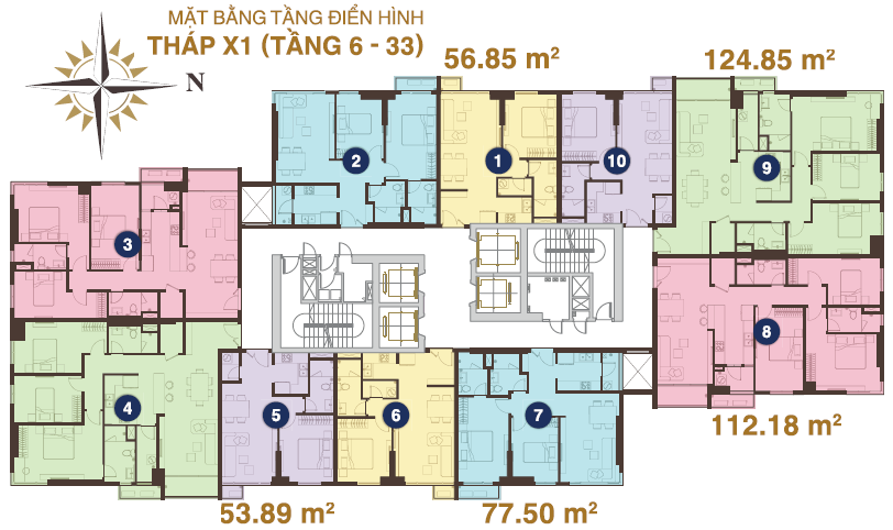 sơ đồ mặt bằng tháp X1 căn hộ Sunrise City