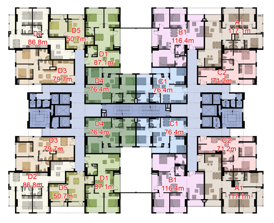 sơ đồ mặt bằng căn hộ Tân Hươn Tower