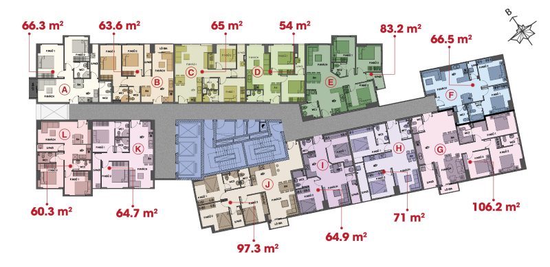 mặt bằng tầng điển hình căn hộ 91 Phạm Văn Hai